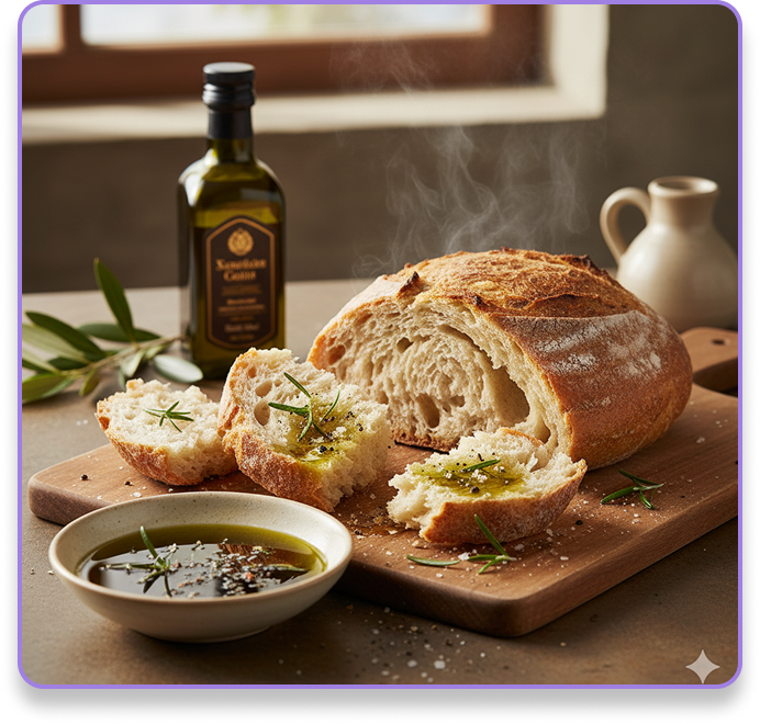 Fresh bread with olive oil